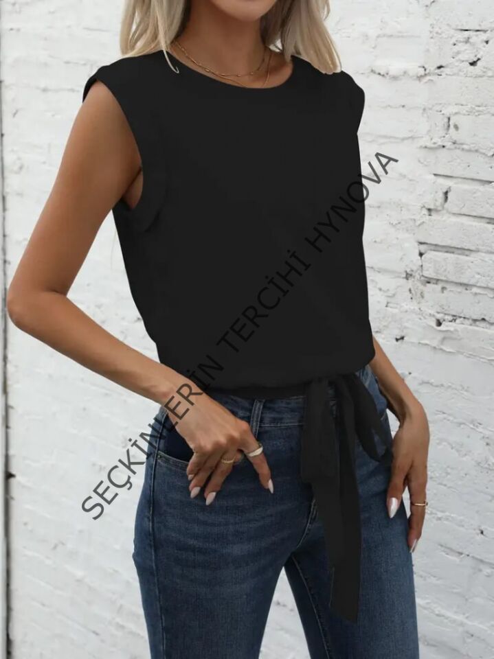 Kadın Sıfır Kol Etek Ucu Bağlama Detay Ithal Krep Bluz