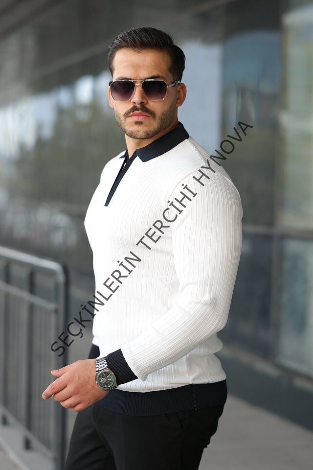 Erkek Kol Ve Yaka Detaylı Uzun Kollu Triko