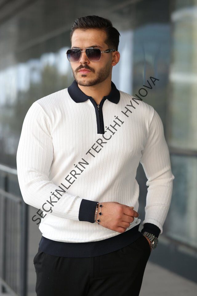 Erkek Kol Ve Yaka Detaylı Uzun Kollu Triko