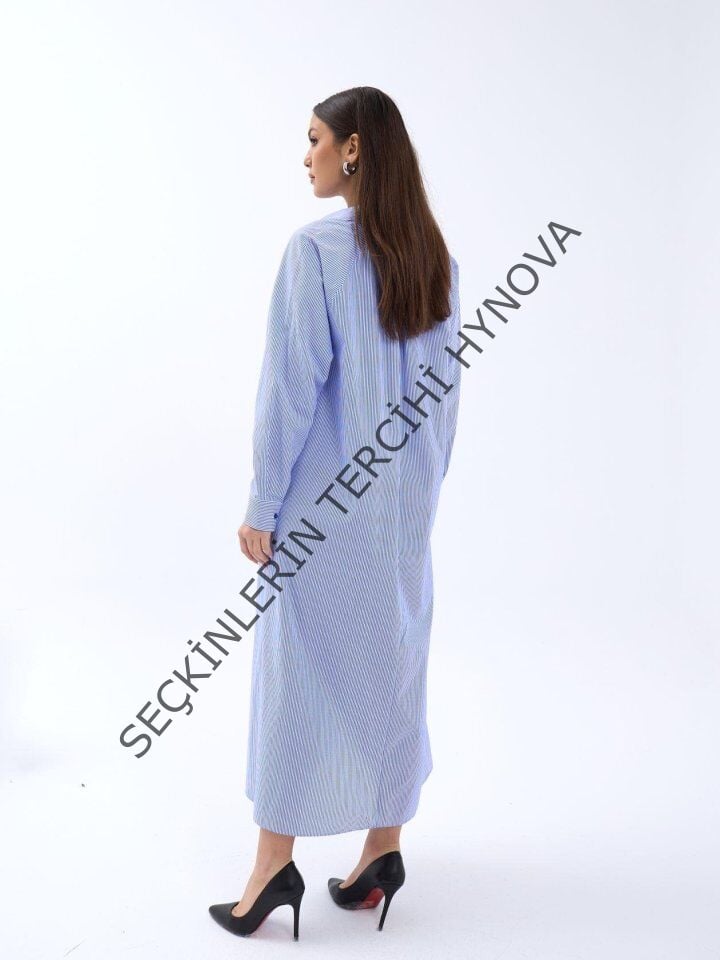 5857 ELBİSE-MAVİ BEYAZ ÇİZGİLİ