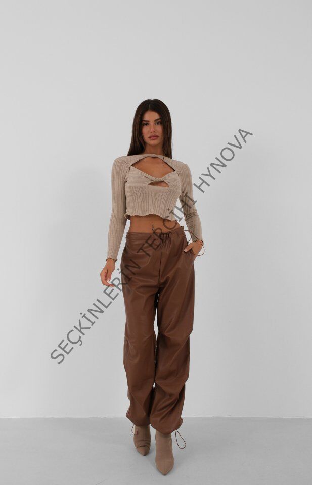 Bel Lastikli Deri Pantolon