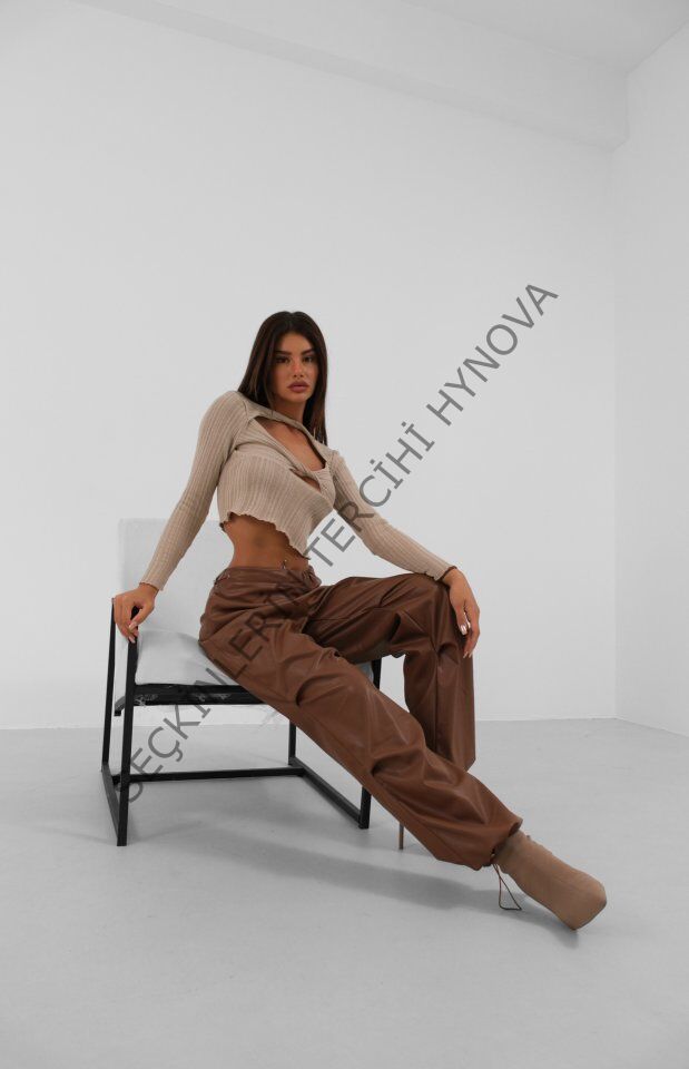 Bel Lastikli Deri Pantolon