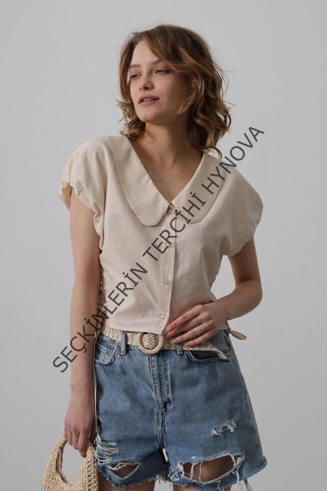 Bebe Yaka Yanları Bağlamalı Bluz - Taş