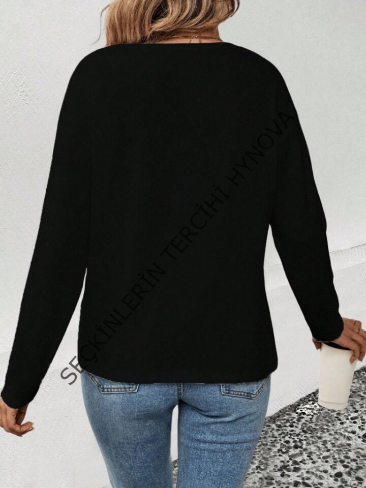 Kadın Uzun Kollu V Yakalı Leopar Detaylı Viskon Iki Iplik Bluz
