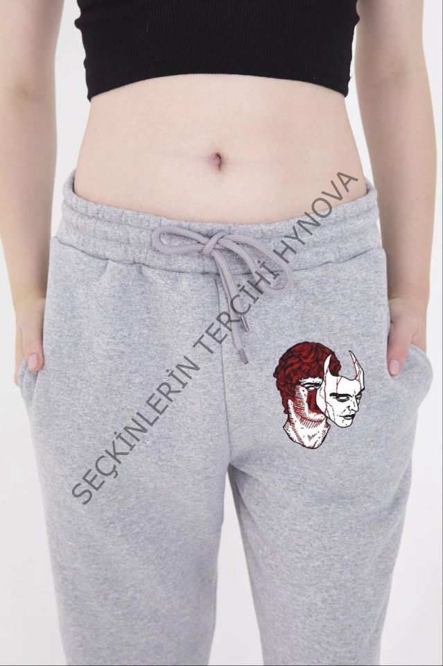 Lastikli Baskılı Eşofman Pantolon - Gri