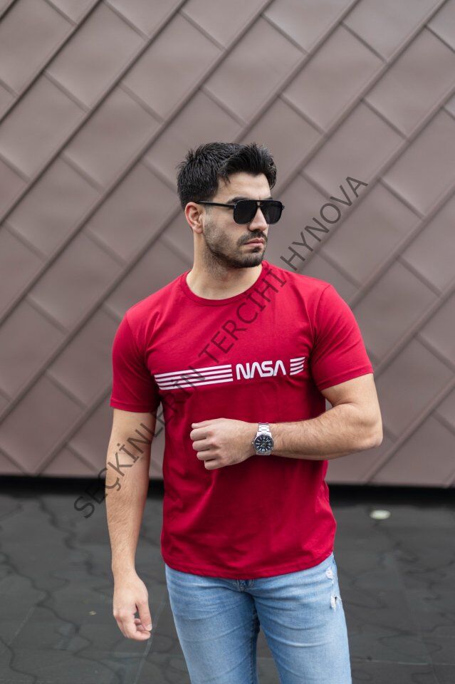 Erkek Kısa Kollu Nasa Baskı Basic Erkek T-shirt