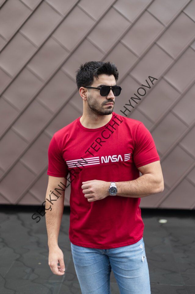Erkek Kısa Kollu Nasa Baskı Basic Erkek T-shirt
