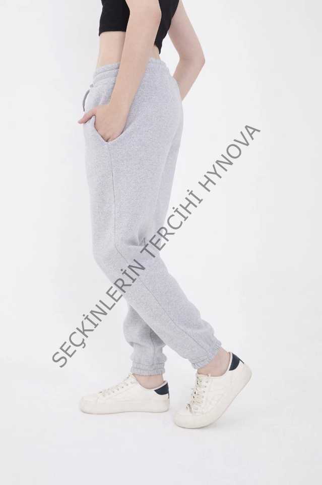 Üç İplik Lastikli Baskılı Eşofman Pantolon - Gri