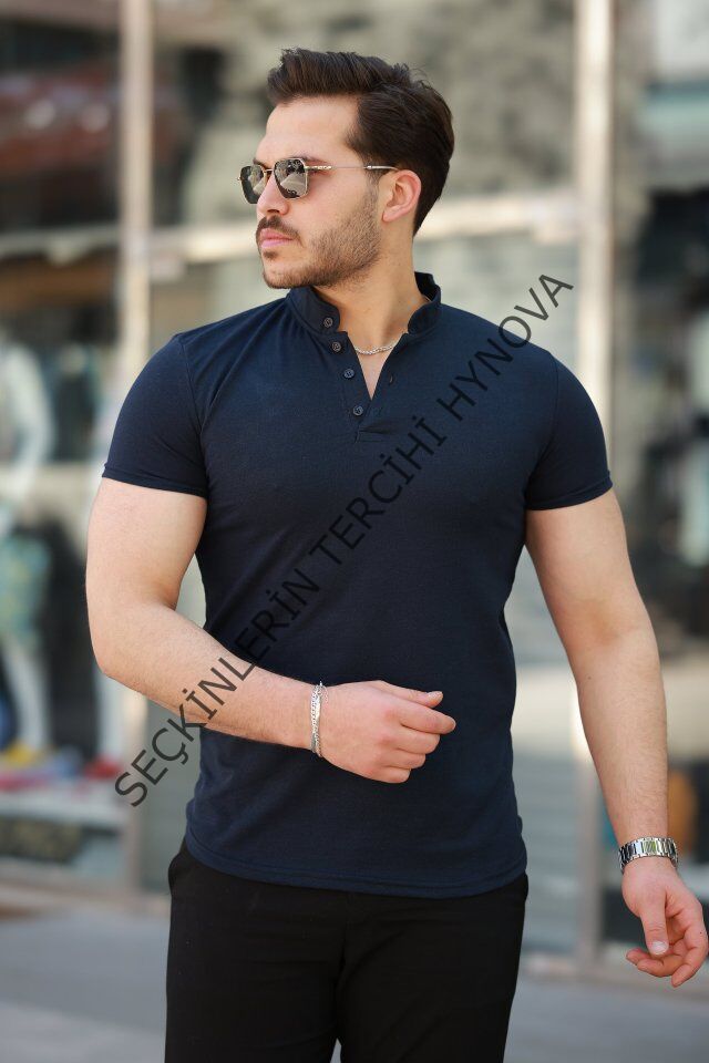 Erkek Hakim Yaka Dokuma Pamuklu Kumaş Kısa Kollu T-shirt