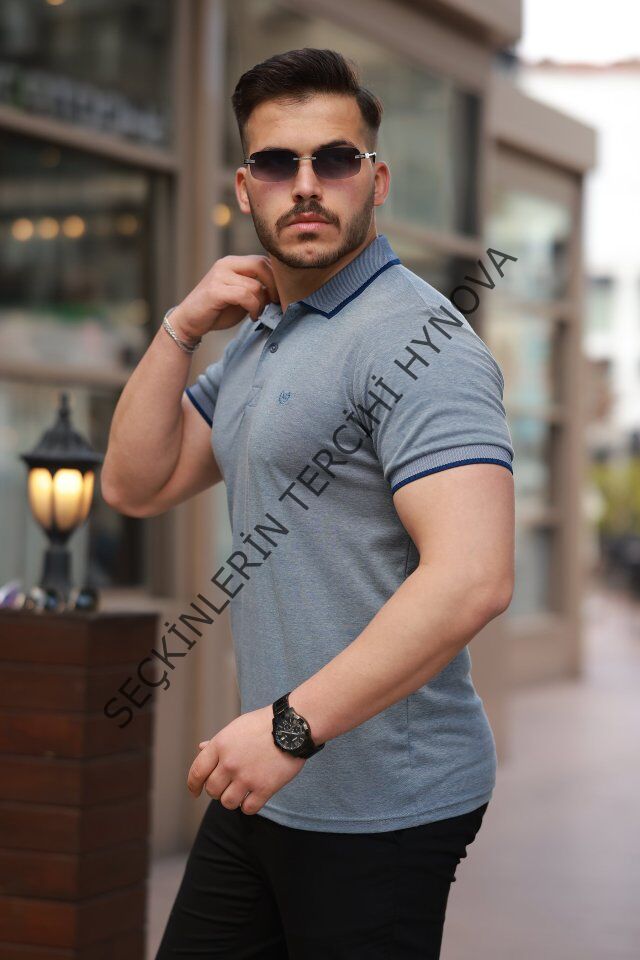 Erkek Yakalı Kagi Kumaş Kısa Kollu T-shirt