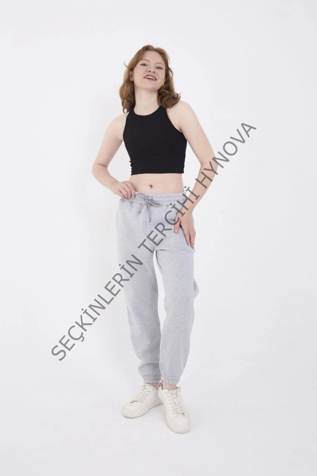 Üç İplik Basic Lastikli Eşofman Pantolon - Gri