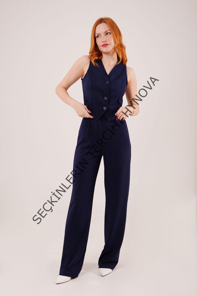 Önü Düğmeli Lacivert Yelek