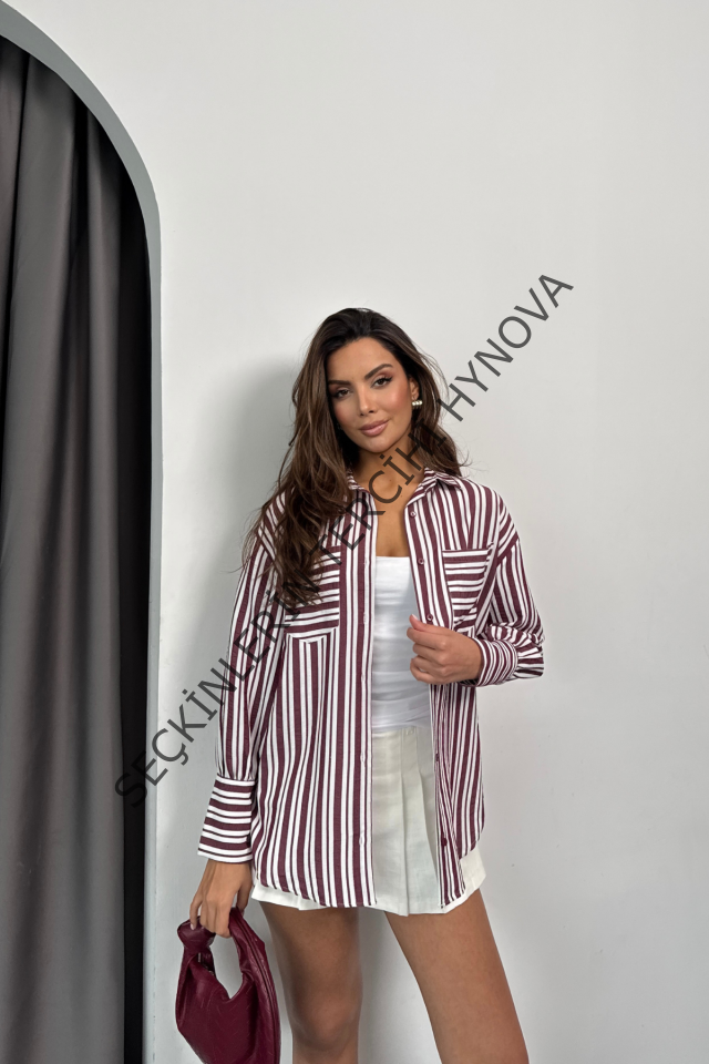 ÇİZGİLİ GÖMLEK - Bordo