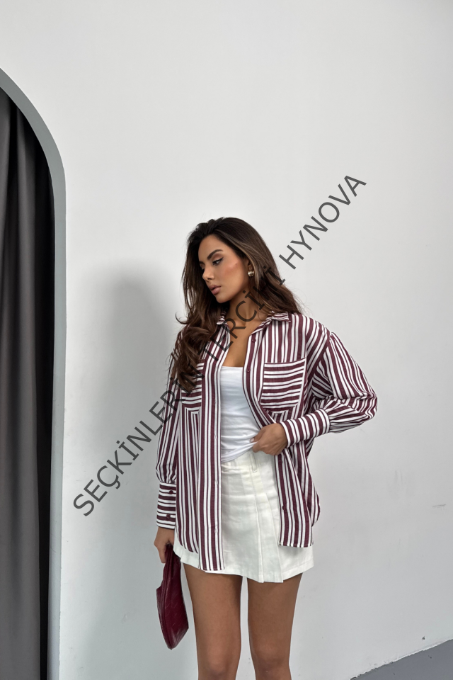 ÇİZGİLİ GÖMLEK - Bordo