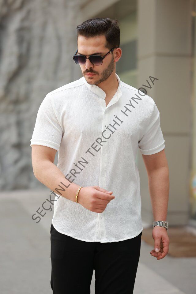 Erkek Hakim Yaka Kısa Kollu Gömlek