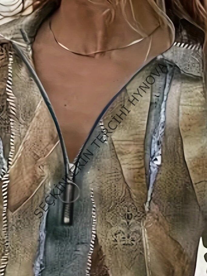 Kadın Uzun Kollu önden Fermuarlı Iki Iplik Bluz