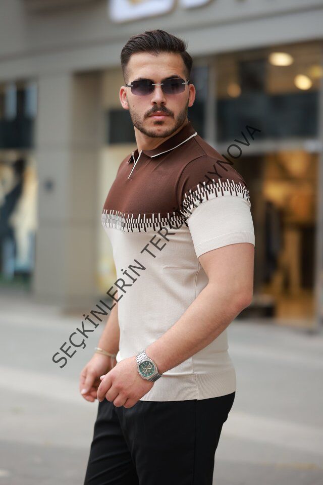 Erkek Hemşire Yaka çift Renk Kısa Kollu Tişört