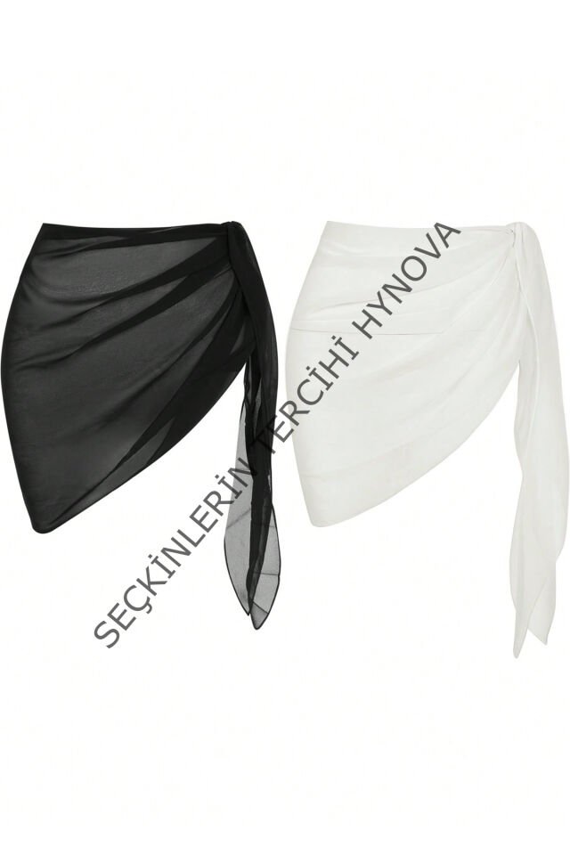 Kadın Siyah Beyaz Transparan Belden Bağlamalı Pareo 2'li – Modern ve Şık Tasarım