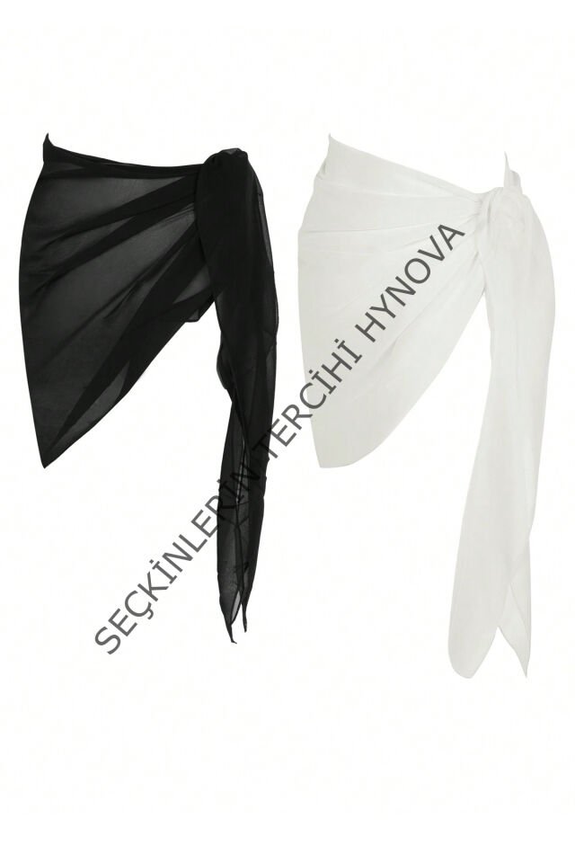 Kadın Siyah Beyaz Transparan Belden Bağlamalı Pareo 2'li – Modern ve Şık Tasarım
