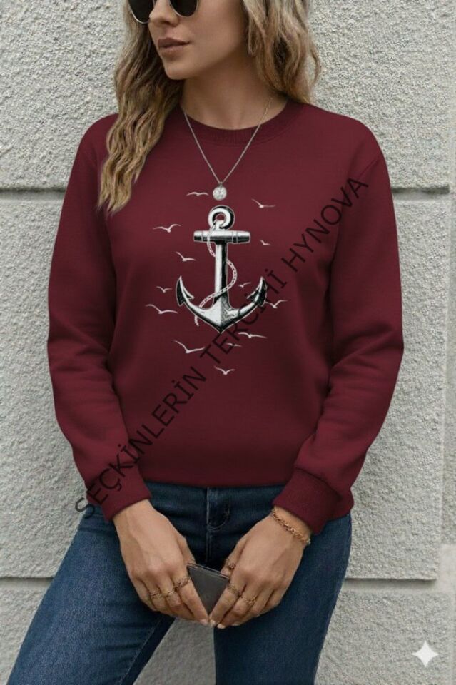 Kadın Uzun Kollu Bisiklet Yaka Desenli Viskon Iki Iplik Bluz