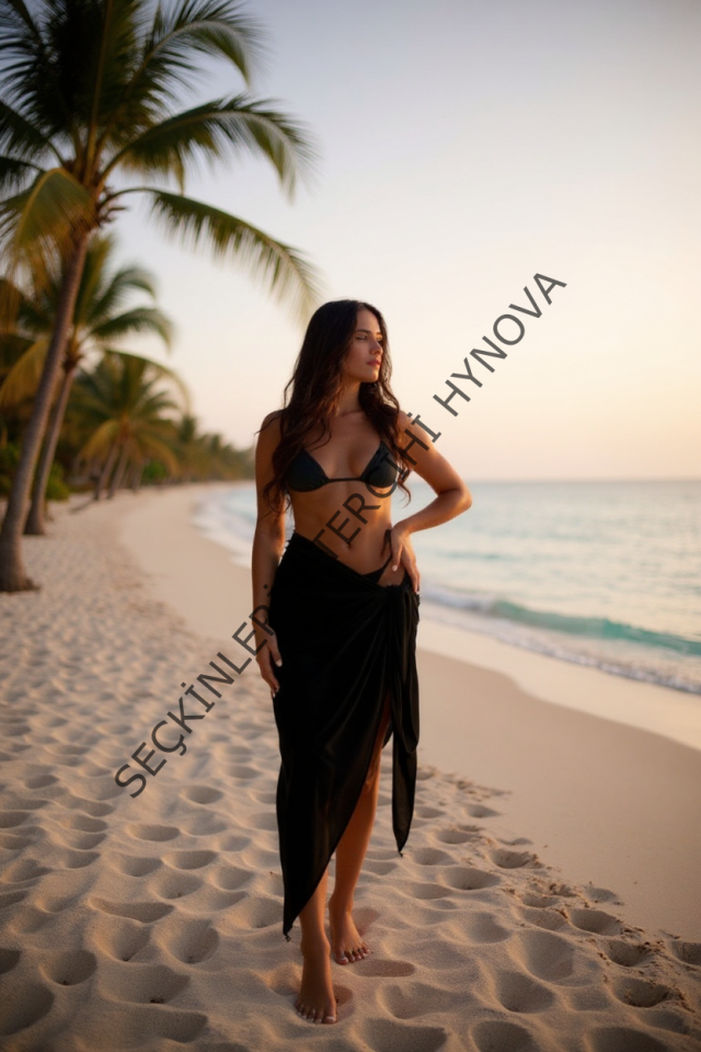 Kadın Siyah Bodrum Stili Bağlama Detaylı 150x75 Pareo – Modern ve Şık Tasarım