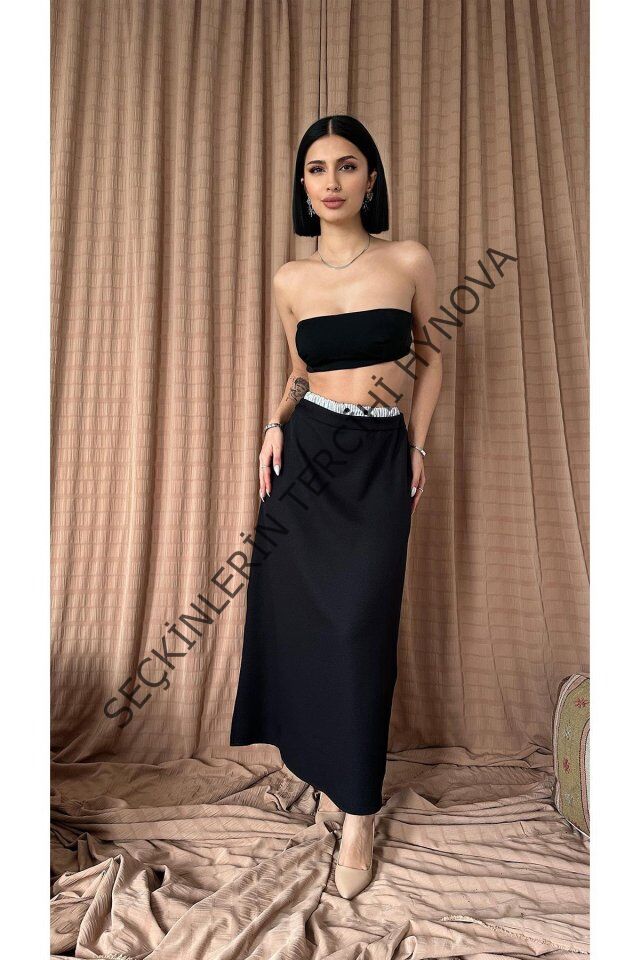 Siyah Beli Lastikli Etek