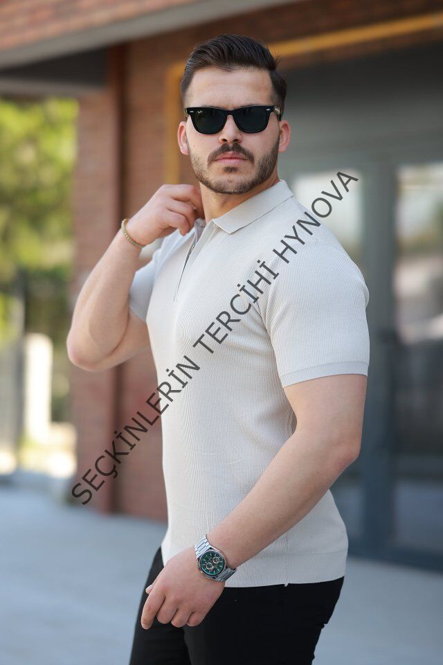 Erkek Fermuarlı Yakalı Kısa Kollu Tshirt