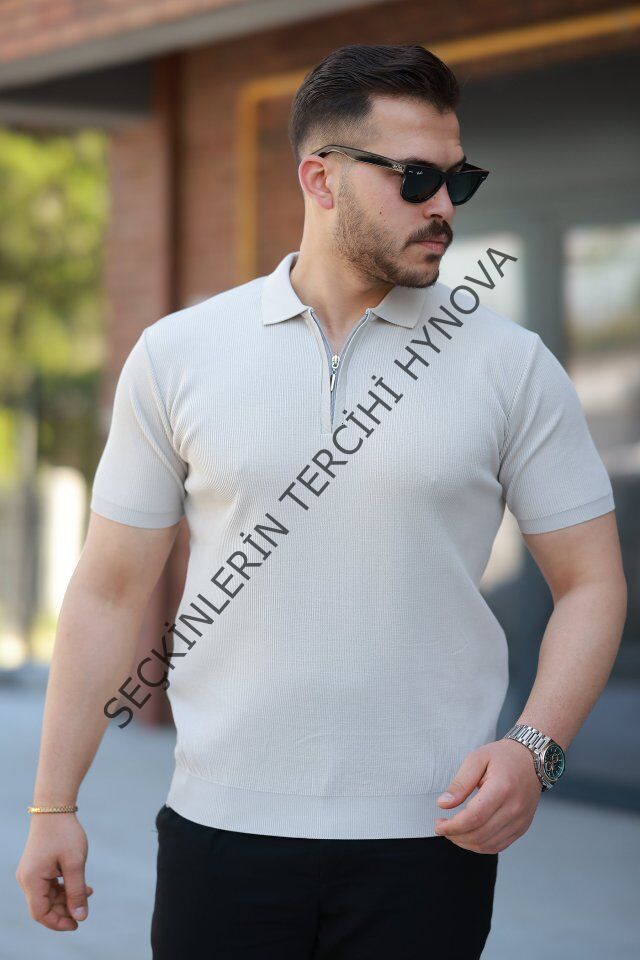 Erkek Fermuarlı Yakalı Kısa Kollu Tshirt