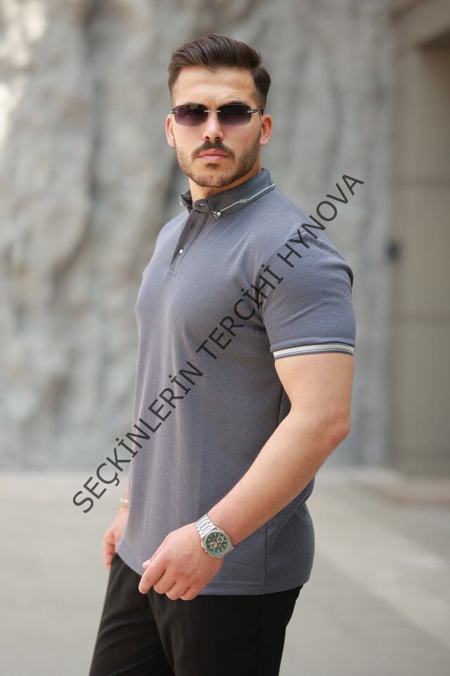 Erkek Düğmeli Yaka Waffle Kumaş Kısa Kollu Tişört