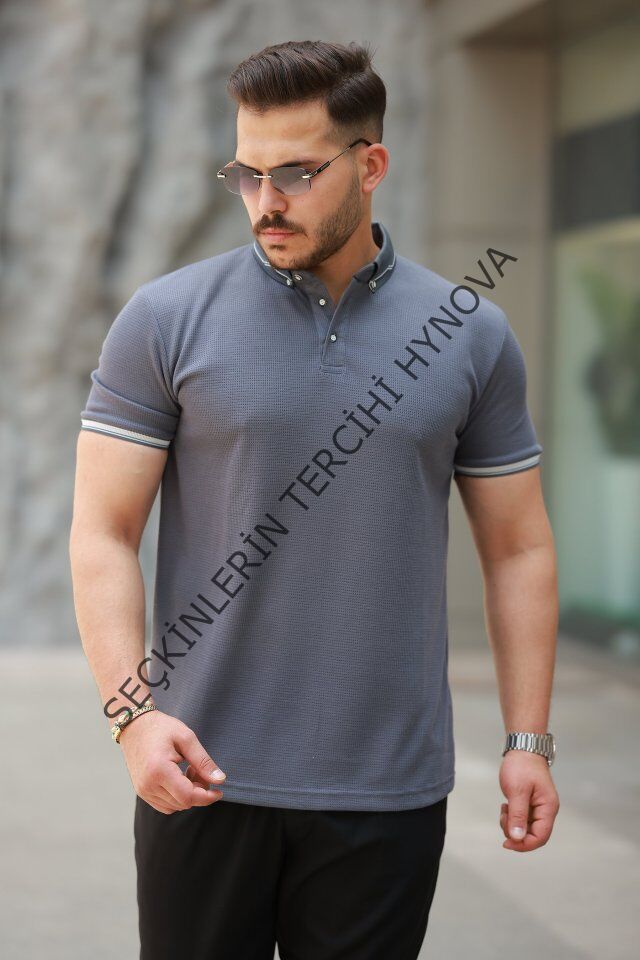 Erkek Düğmeli Yaka Waffle Kumaş Kısa Kollu Tişört