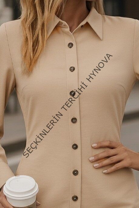 Kadın Uzun Kollu Gömlek Yaka önden Düğmeli Yanlardan Büzgülü Kısa Aerobin Elbise