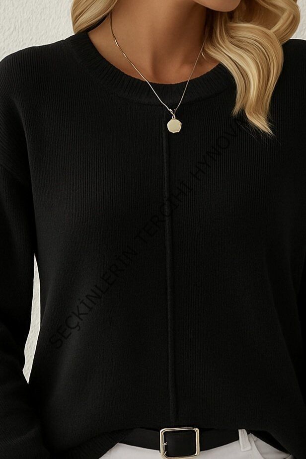 Kadın Uzun Kollu Bisiklet Yaka Düşük Omuz Detaylı Triko Bluz