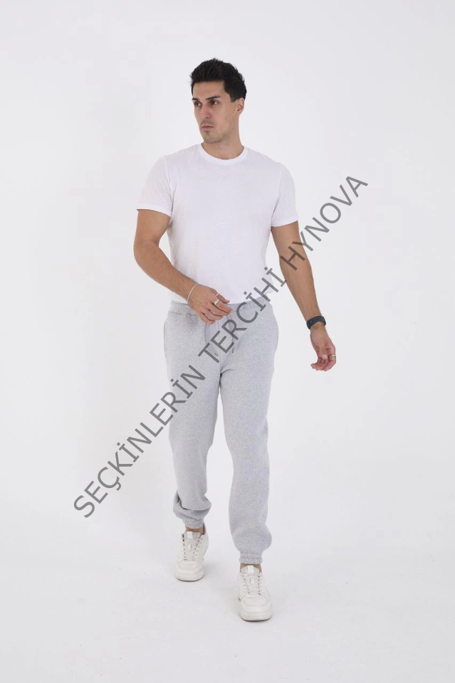Unisex Kışlık Üç İplik Lastikli Eşofman Pantolon - Gri