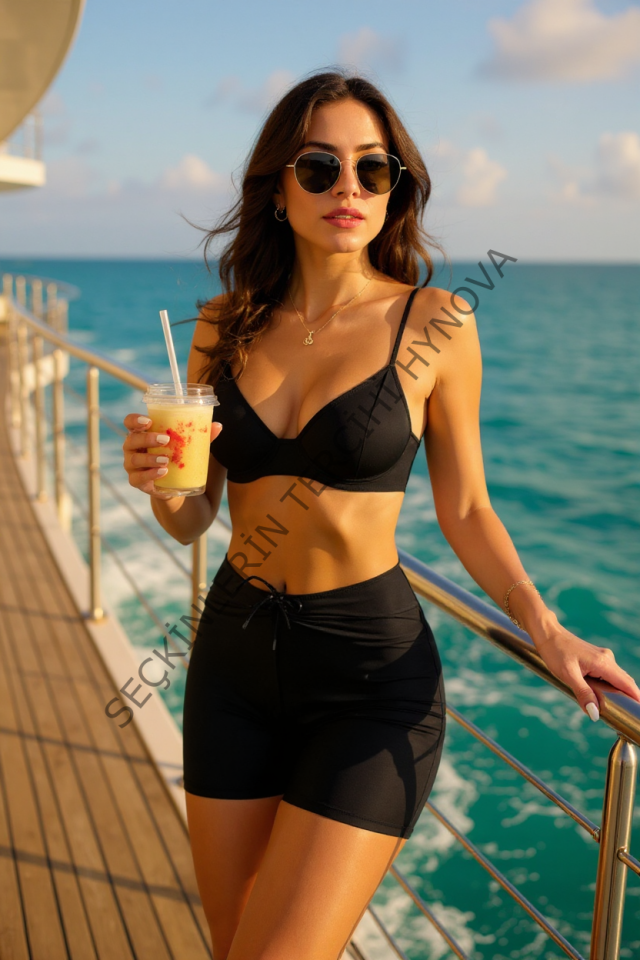 Kadın Siyah Önden Bağcıklı Deniz Şortu – Modern ve Şık Tasarım