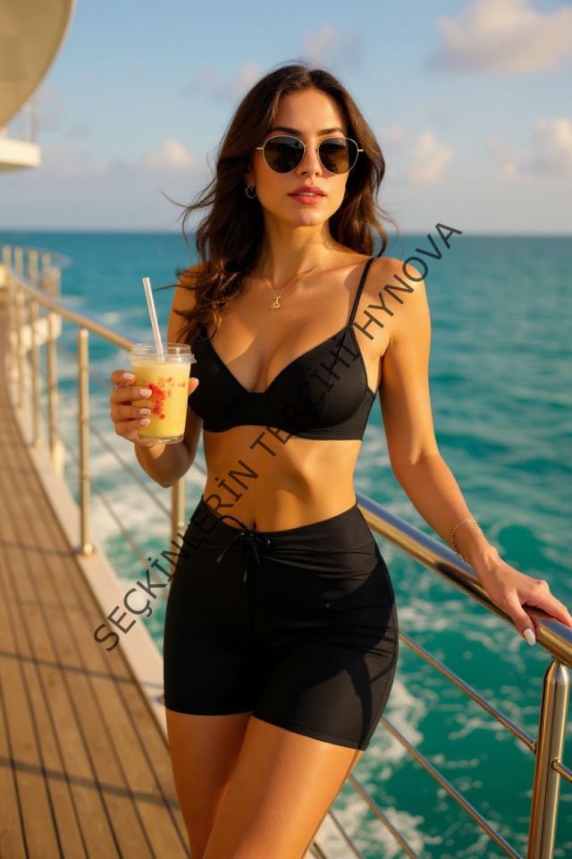 Kadın Siyah Önden Bağcıklı Deniz Şortu – Modern ve Şık Tasarım