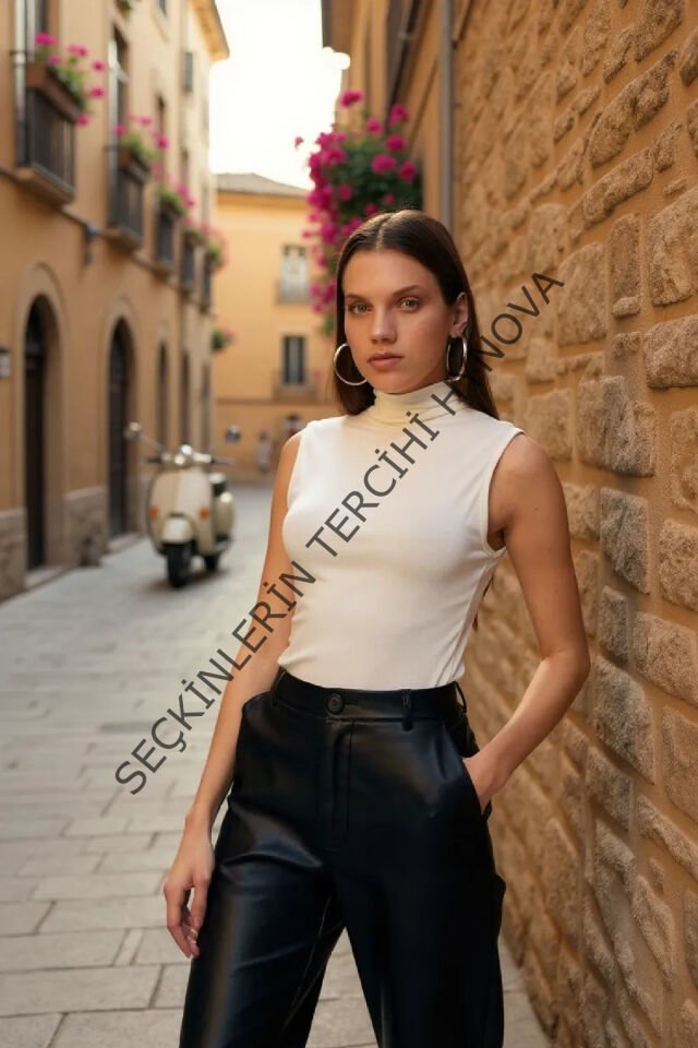 Kadın Beyaz Kolsuz Balıkçı Yaka Basic Bluz