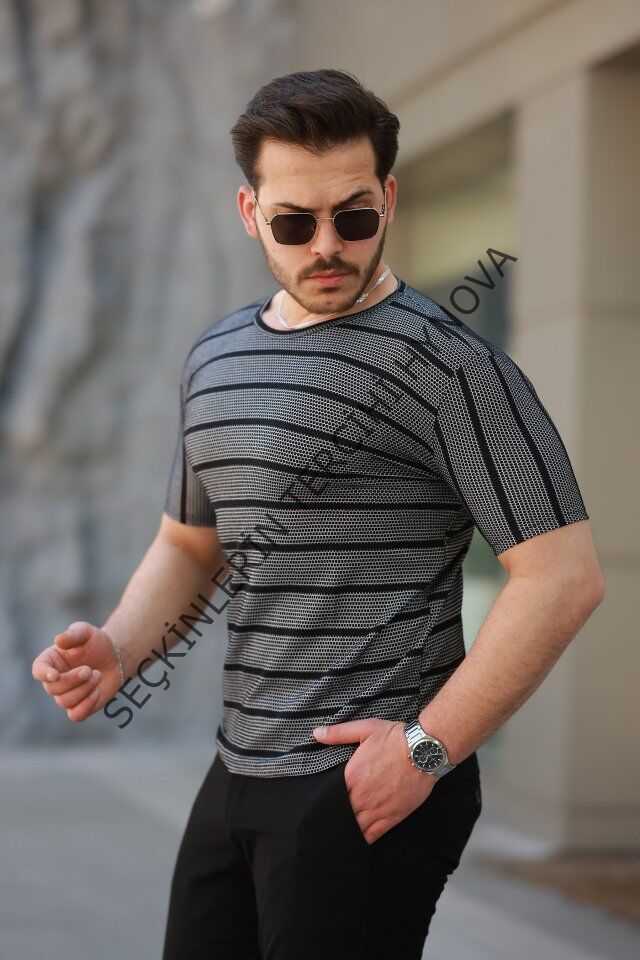 Erkek Petek Desenli Kısa Kollu T-shirt