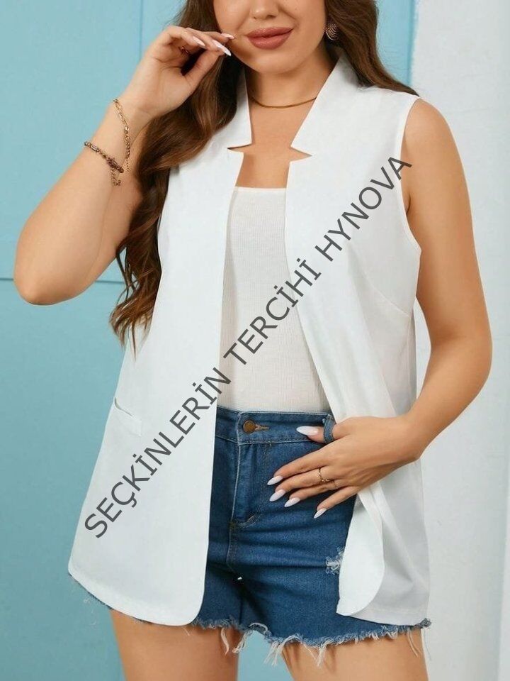 Kadın Duble Yaka Detay Sıfır Kol Ceket Yelek