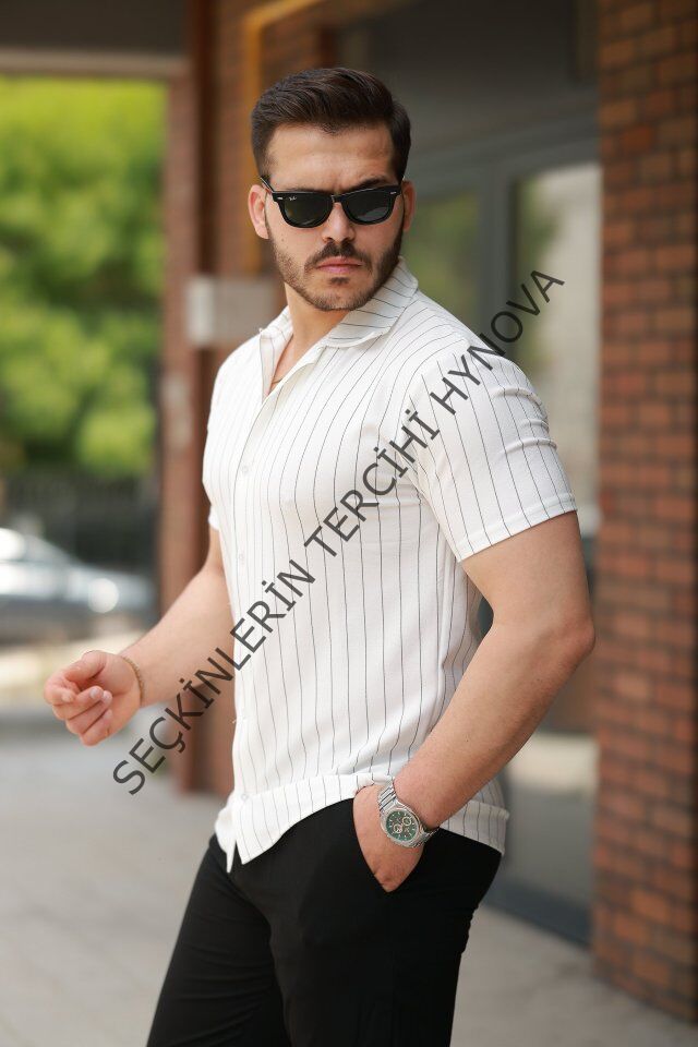 Erkek Kısa Kollu çizgili Gömlek