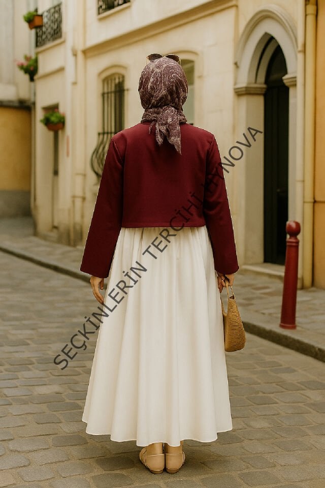 Kadın Bordo Kısa Kimono Ceket – Zarif ve Şık Kombin Parçası