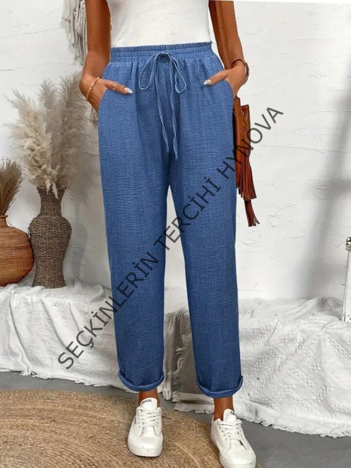 Kadın Yüksek Bel Lastikli Belde Bağcık Detaylı Aerobin Pantolon