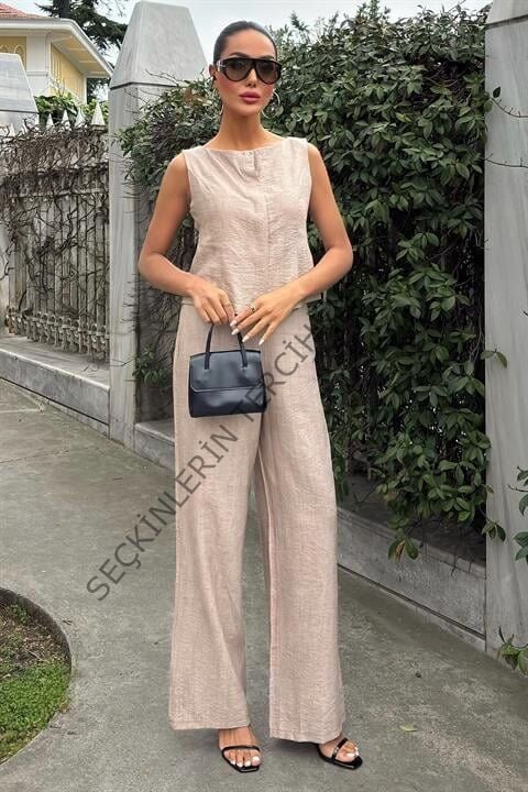 Sıfır Kollu Bluz Batik Desenli Pantolon İkili Takım 10181-08