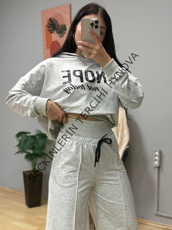 Kadın Uzun Kollu Nope Baskılı Beli Ribanalı Ikili Takım