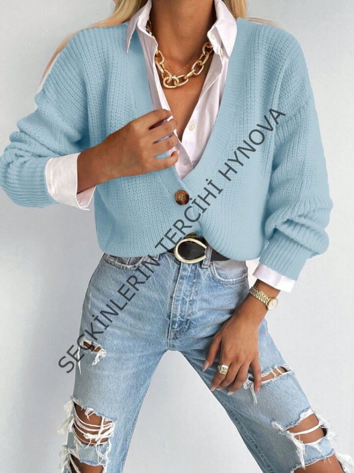 Düğme Detay Triko Bluz