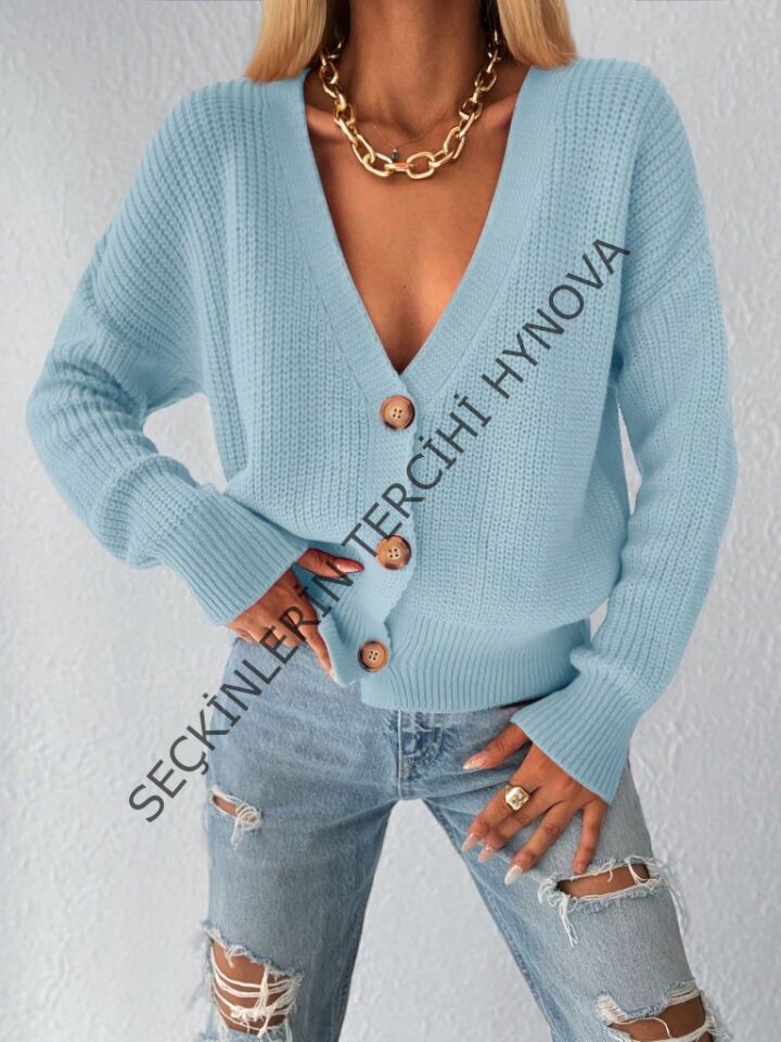 Düğme Detay Triko Bluz