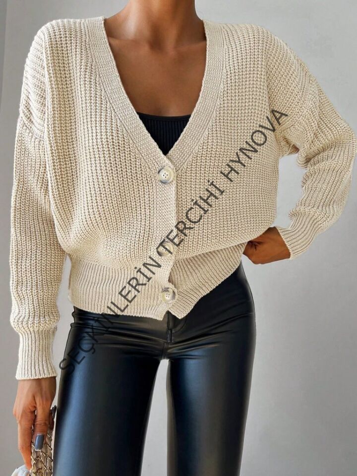 Kadın Uzun Kollu Düğme Detay Triko Bluz