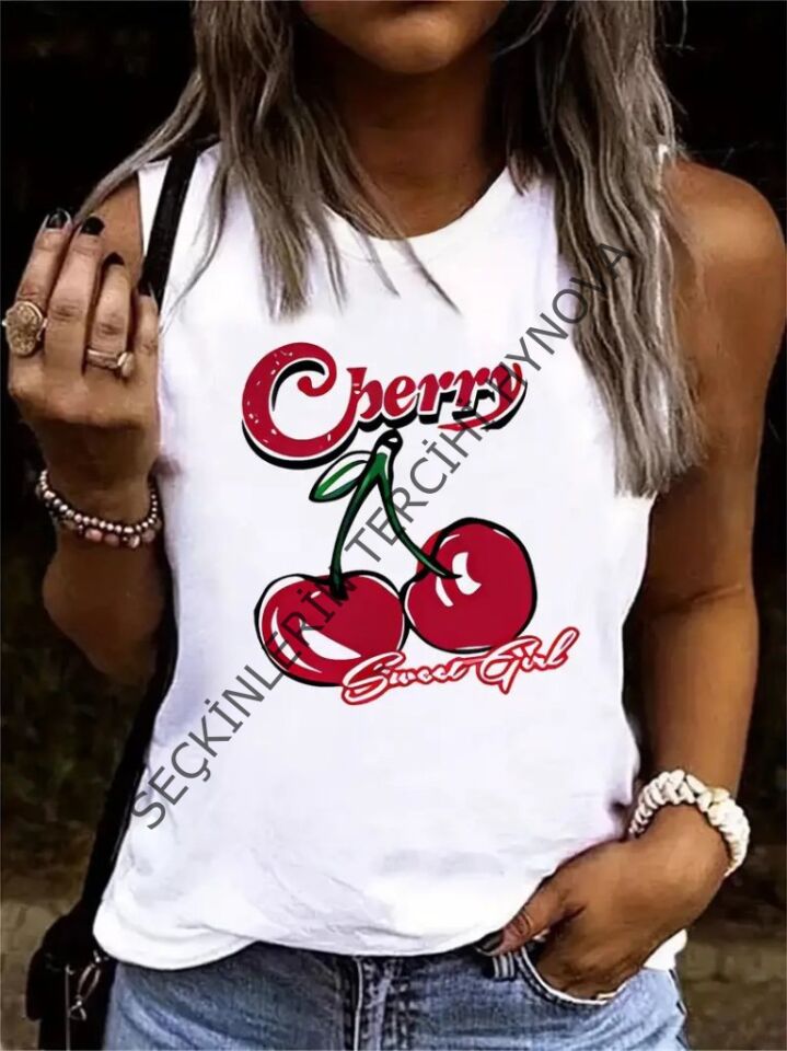 Kadın Kolsuz Bisiklet Yaka Desenli Viskon Bluz