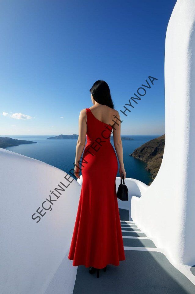 Kadın Dalgıç Kumaş Tek Omuz Askılı Yırtmaç Detaylı Maxi Boy Elbise