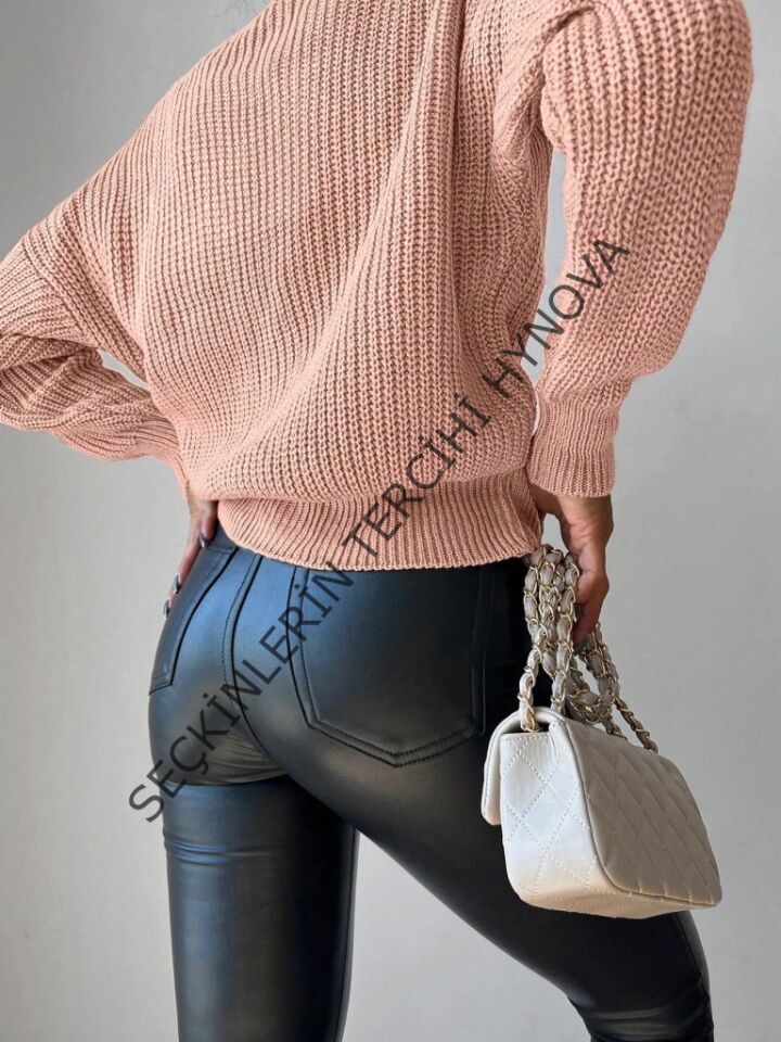 Kadın Uzun Kollu Düğme Detay Triko Bluz