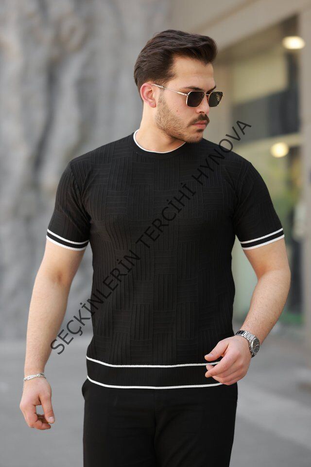 Erkek Jakarlı Ribanalı Kısa Kollu T-shirt